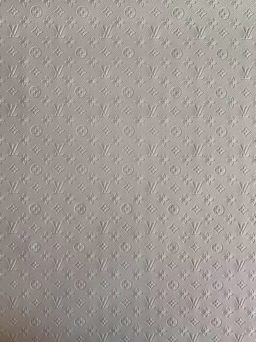 Fashion Embossed LV Crafting Leather Fabric For Handmade Bags ,Shoes and DIY Handicrafts  By Yards (White)