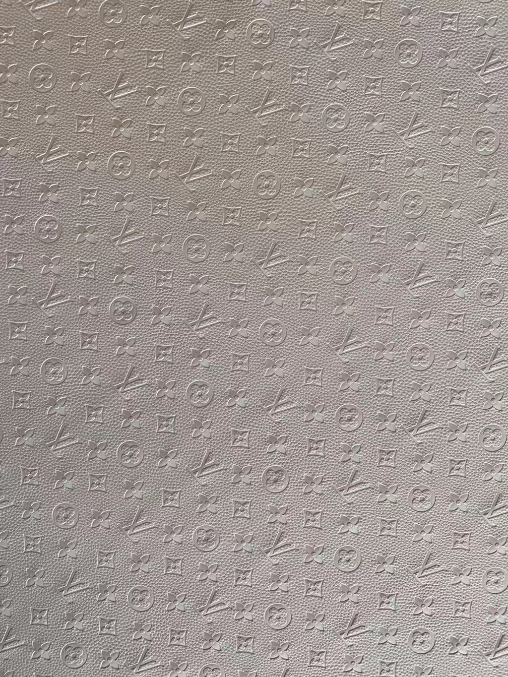 Fashion Embossed LV Crafting Leather Fabric For Handmade Bags ,Shoes and DIY Handicrafts  By Yards (White)