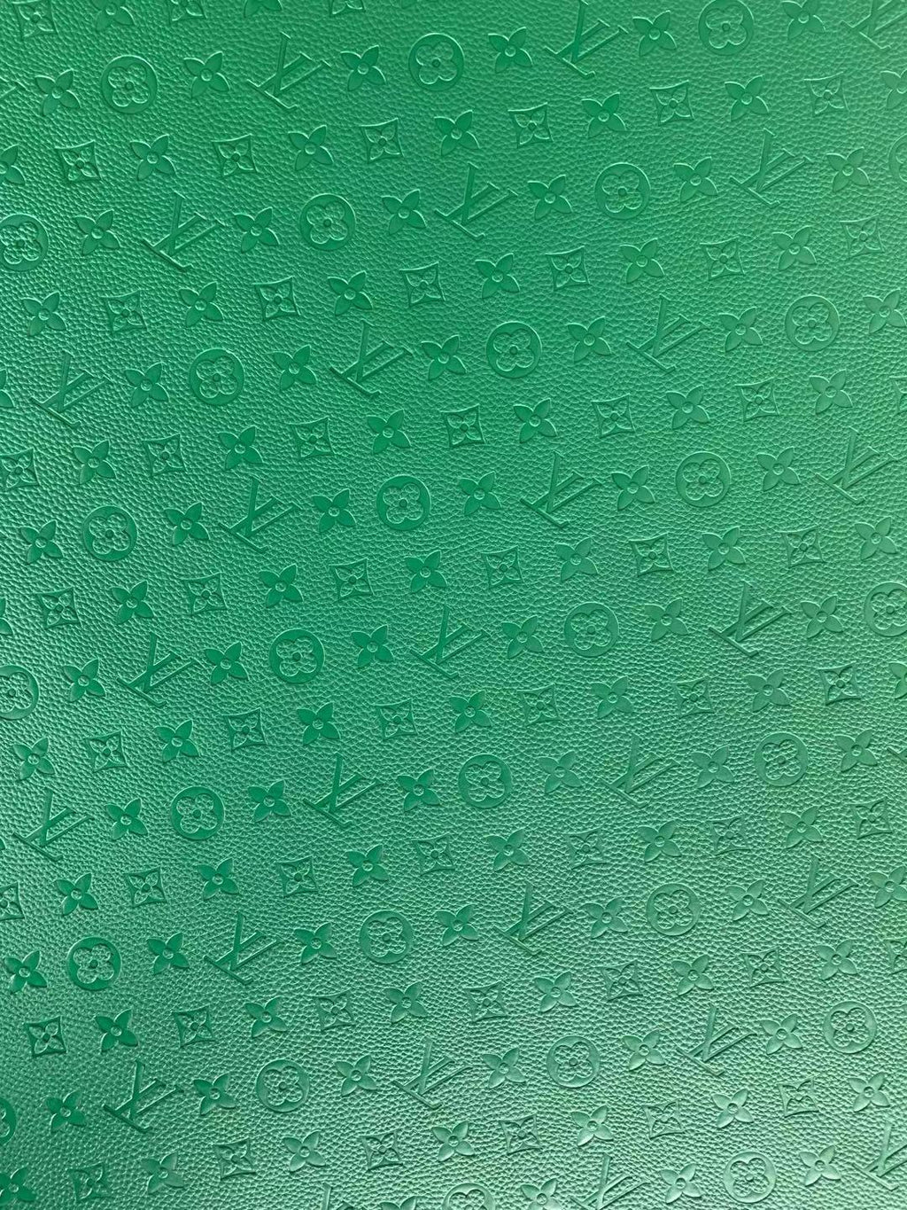 Fashion Embossed LV Crafting Leather Fabric For Handmade Bags and Shoes , Handicrafts  By Yards (Green)