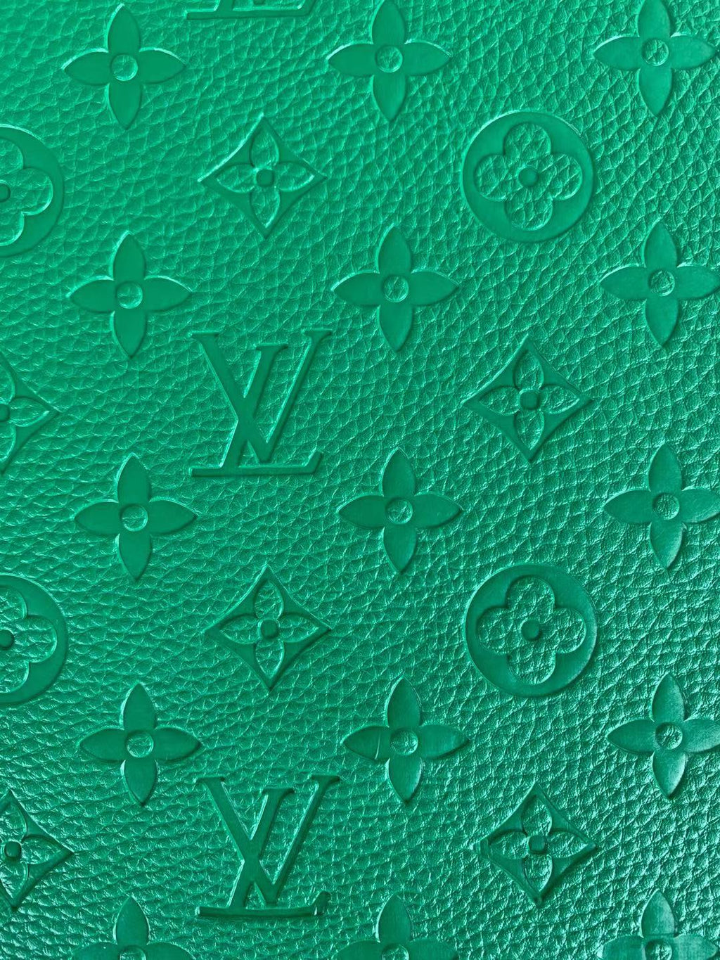 Fashion Embossed LV Crafting Leather Fabric For Handmade Bags and Shoes , Handicrafts  By Yards (Green)