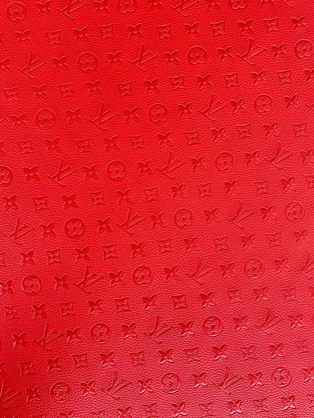 Fashion Embossed LV Crafting Leather Fabric For Handmade Bag ,Shoe and DIY Handicrafts By Yards (Red)