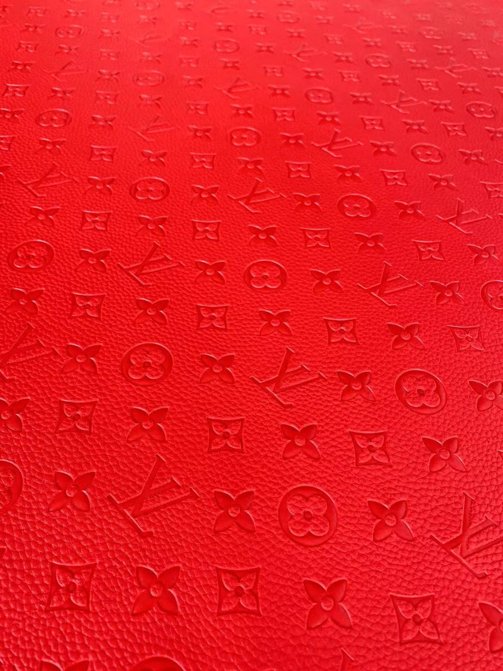 Fashion Embossed LV Crafting Leather Fabric For Handmade Bag ,Shoe and DIY Handicrafts By Yards (Red)