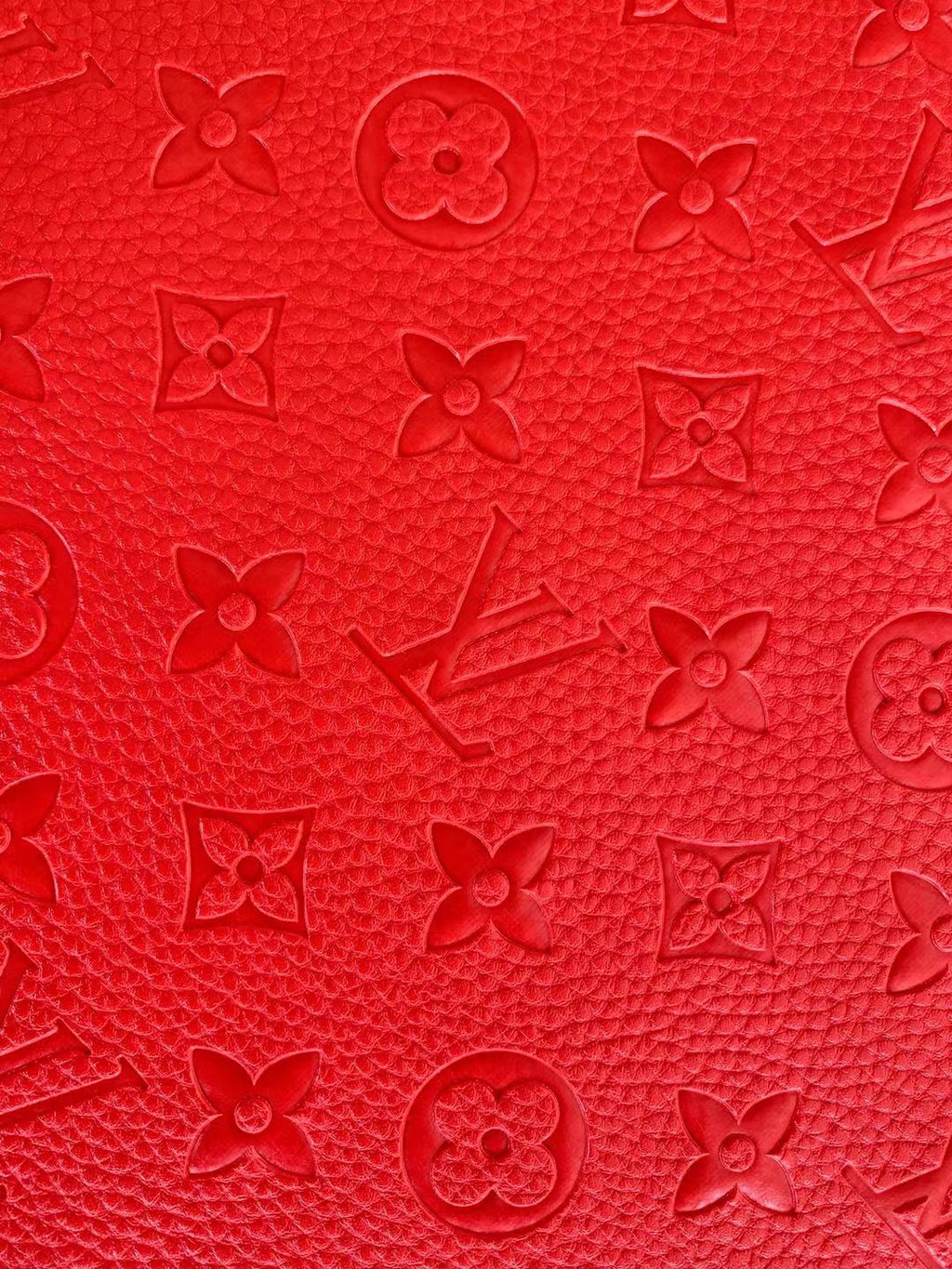 Fashion Embossed LV Crafting Leather Fabric For Handmade Bag ,Shoe and DIY Handicrafts By Yards (Red)