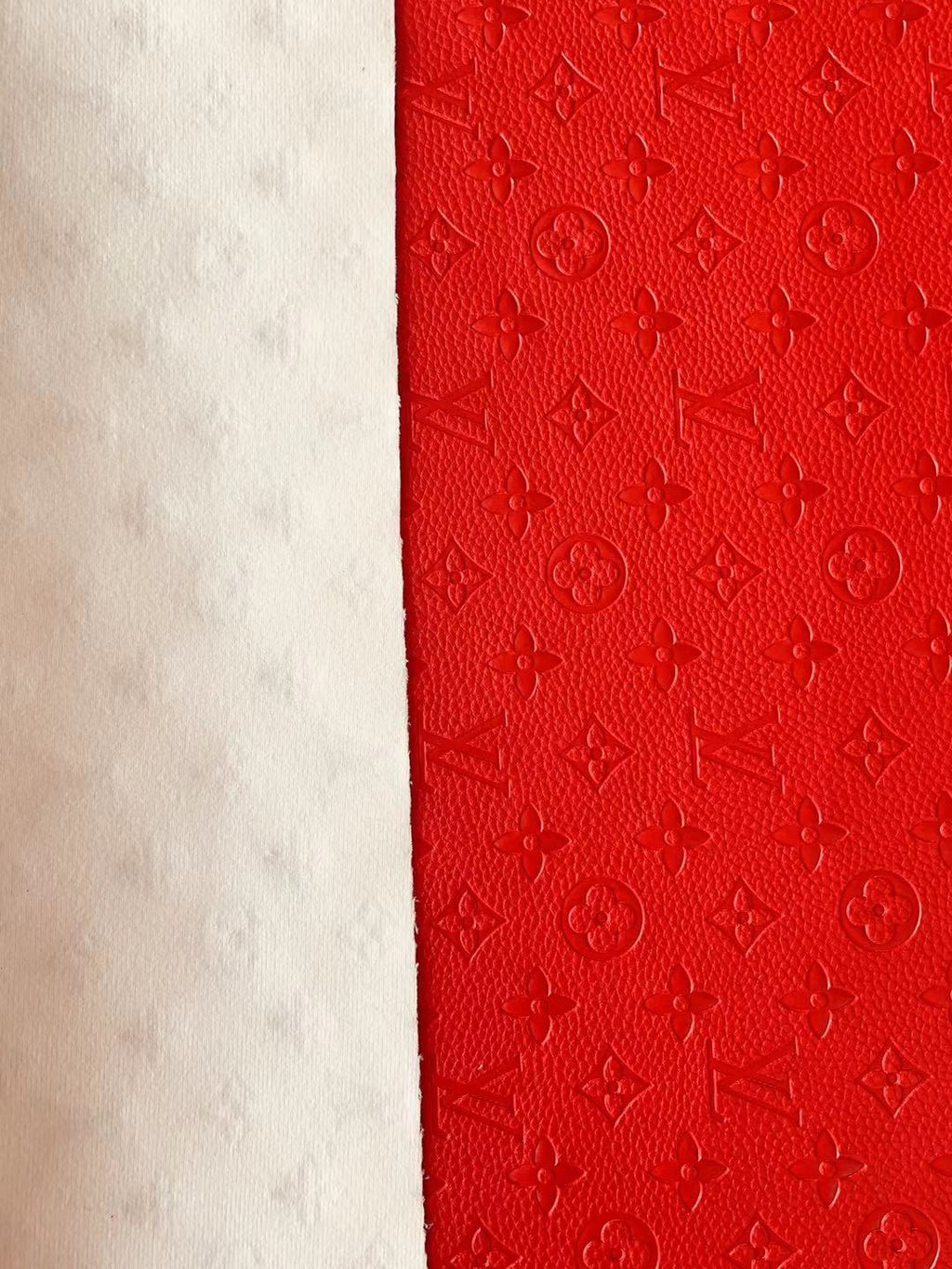 Fashion Embossed LV Crafting Leather Fabric For Handmade Bag ,Shoe and DIY Handicrafts By Yards (Red)
