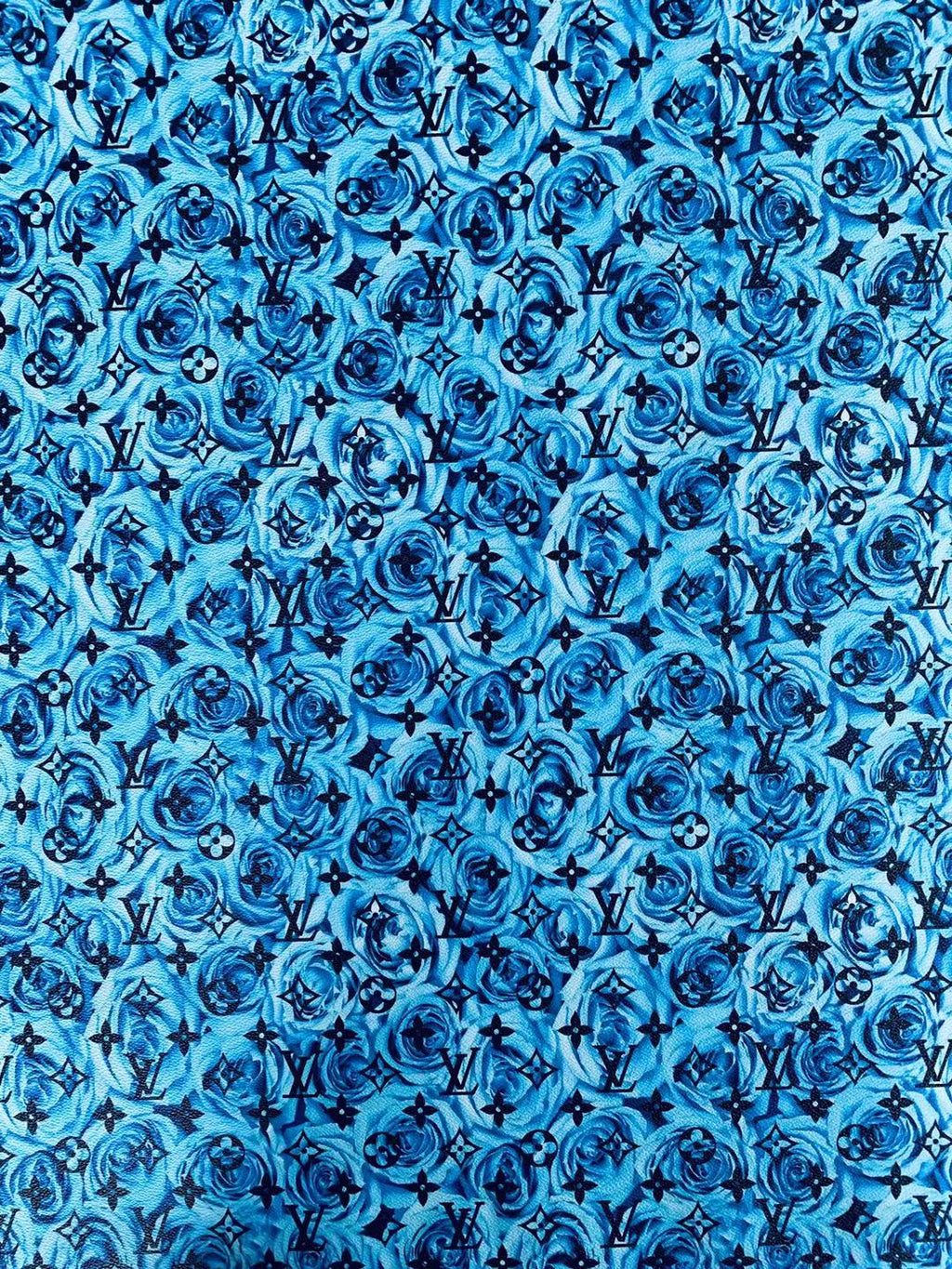 Classic LV Blue Rose  Leather Case Fabric,Handmade Bag Fabric,Hand-made Shoes  Fabric By Yard (Blue Rose)