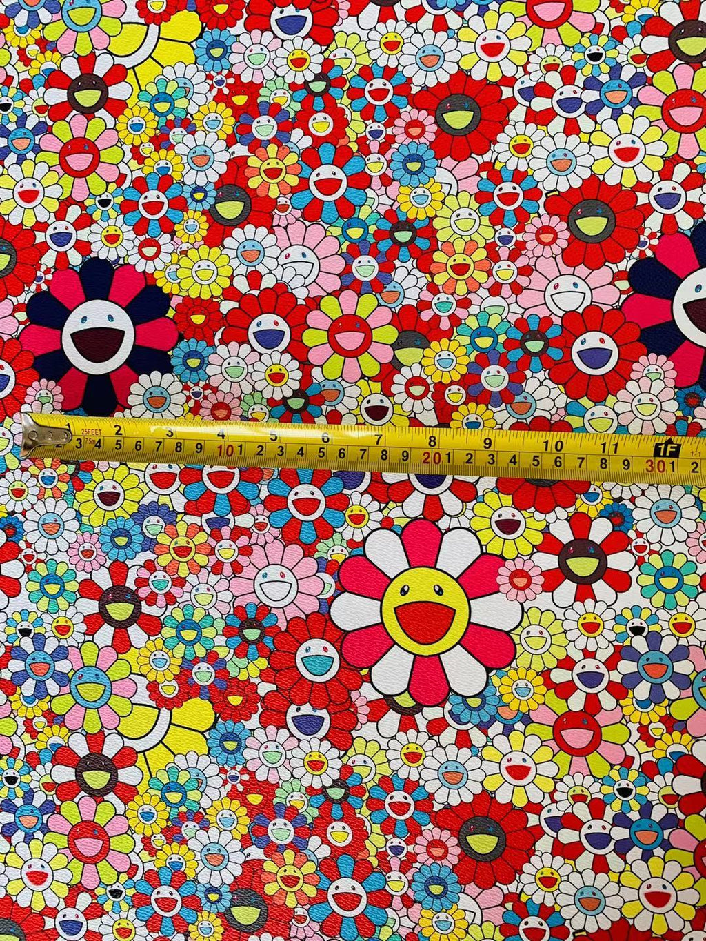 Takashi Murakami Leather Fabric ,Smile Face Flower Leather Hand-made Shoes Leather ,Hand-made Bag Leather By Yard