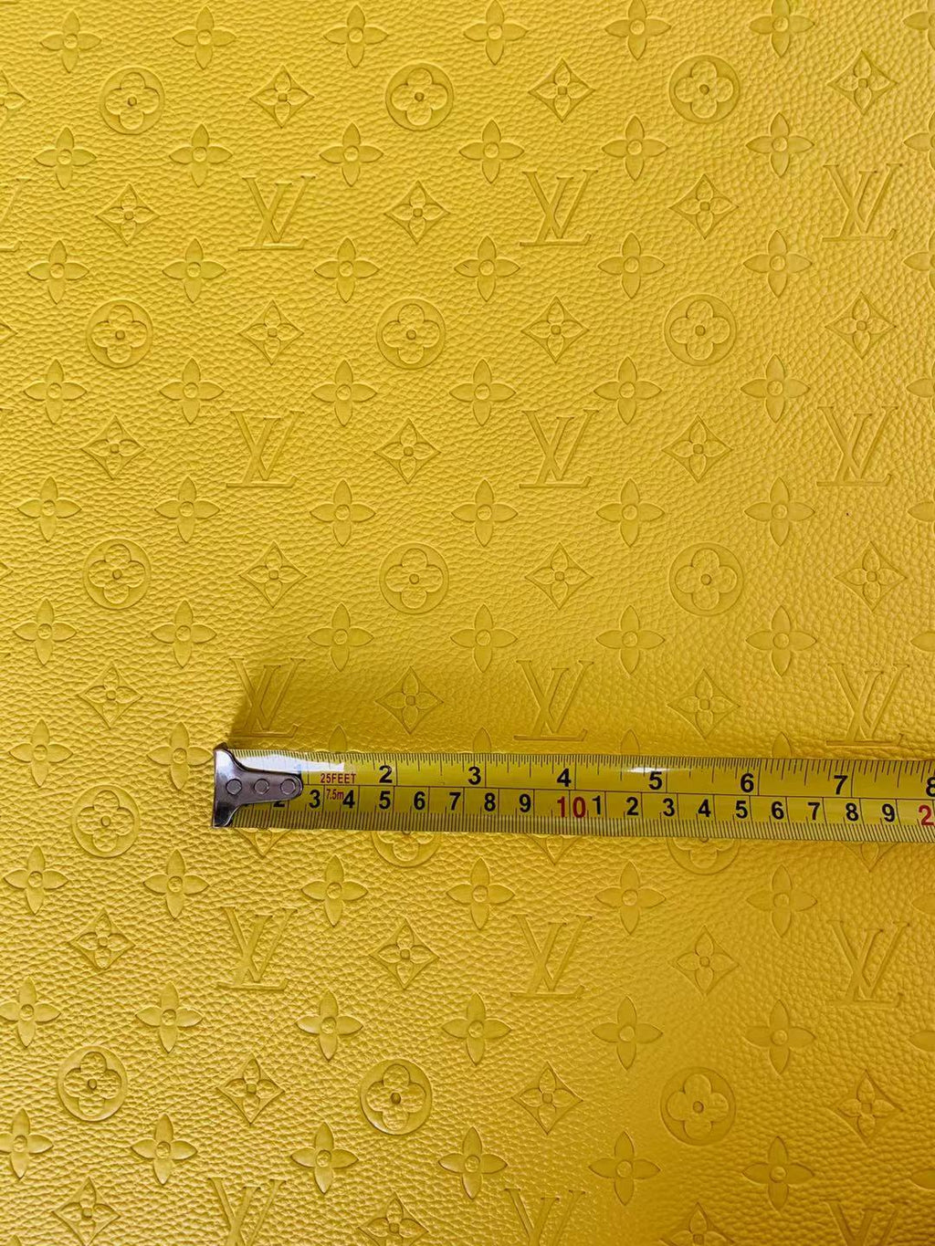 Classic Embossed LV Craft Leather Fabric Shoes Leather , Bags Leather Fabric By Yards (Yellow)