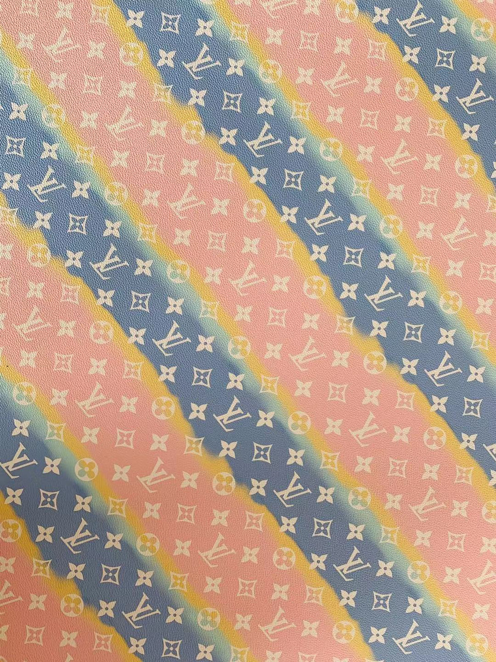 Fashion LV Lighting Pink Stripe Leather Fabric , Rainbow Design Shoes leather Bag Leather By Yards