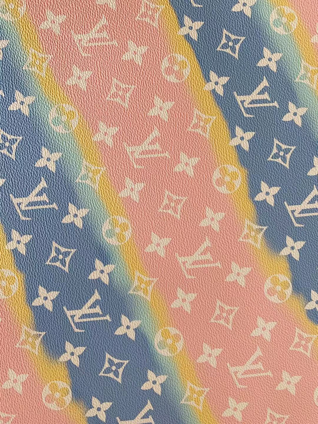 Fashion LV Lighting Pink Stripe Leather Fabric , Rainbow Design Shoes leather Bag Leather By Yards