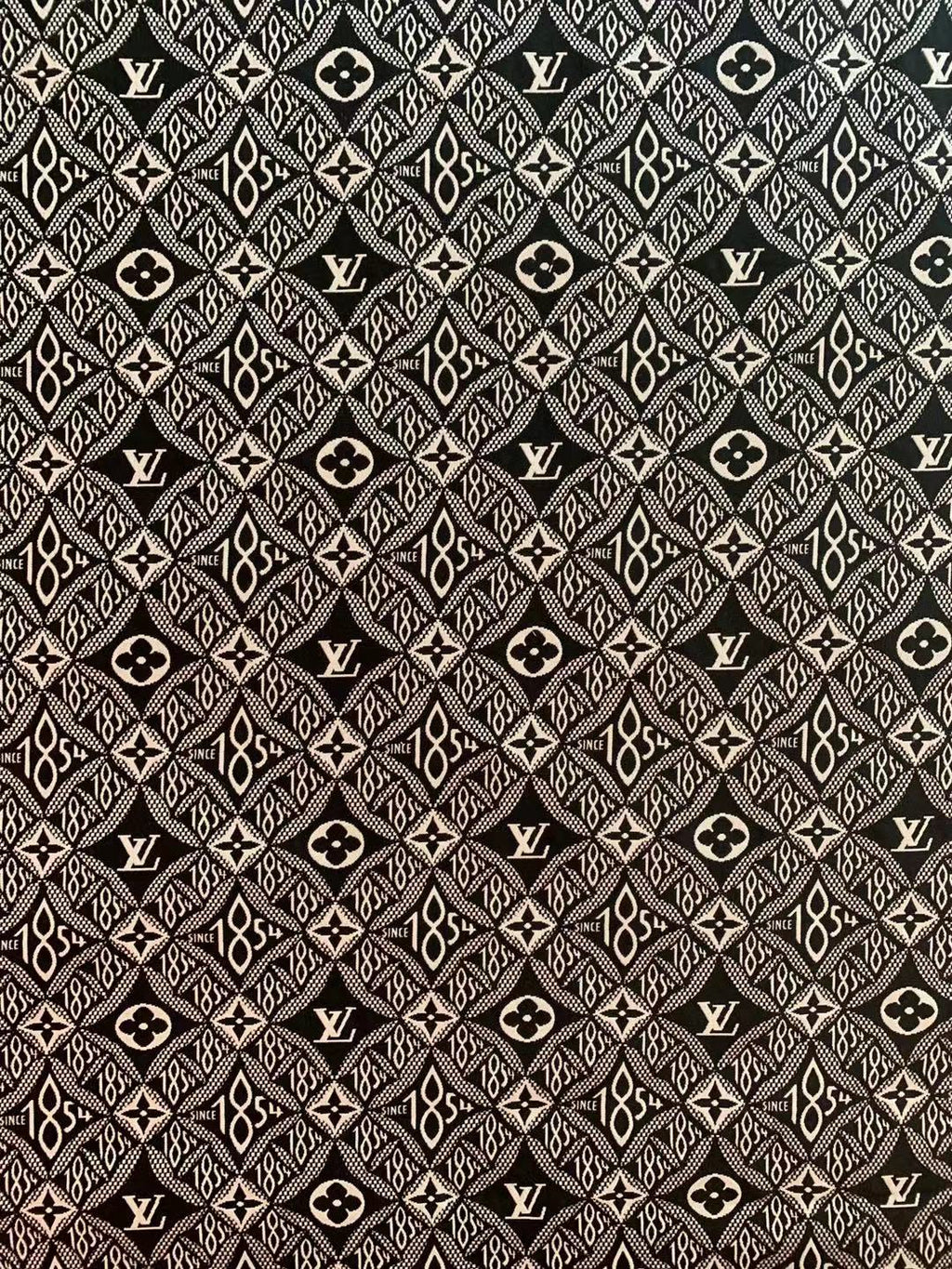 Classic LV 1854 Jacquard Cloth Fabric ,Handmade shoes fabric ,Bag fabric  Handcraft fabric By Yard (Black)