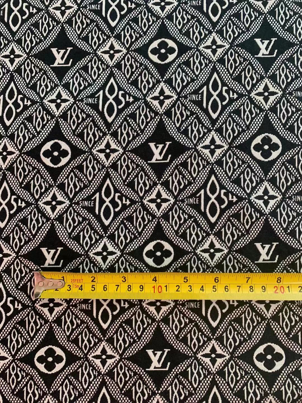 Classic LV 1854 Jacquard Cloth Fabric ,Handmade shoes fabric ,Bag fabric  Handcraft fabric By Yard (Black)
