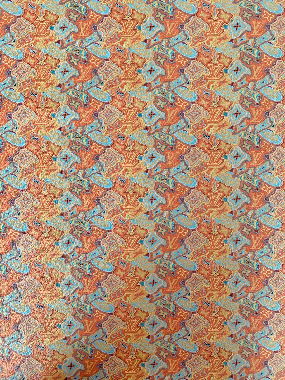 Classic LV Leather Case Fabric,Handmade Bag Fabric,Hand-made Shoes  Fabric By Yard (Orange Geometric Design)
