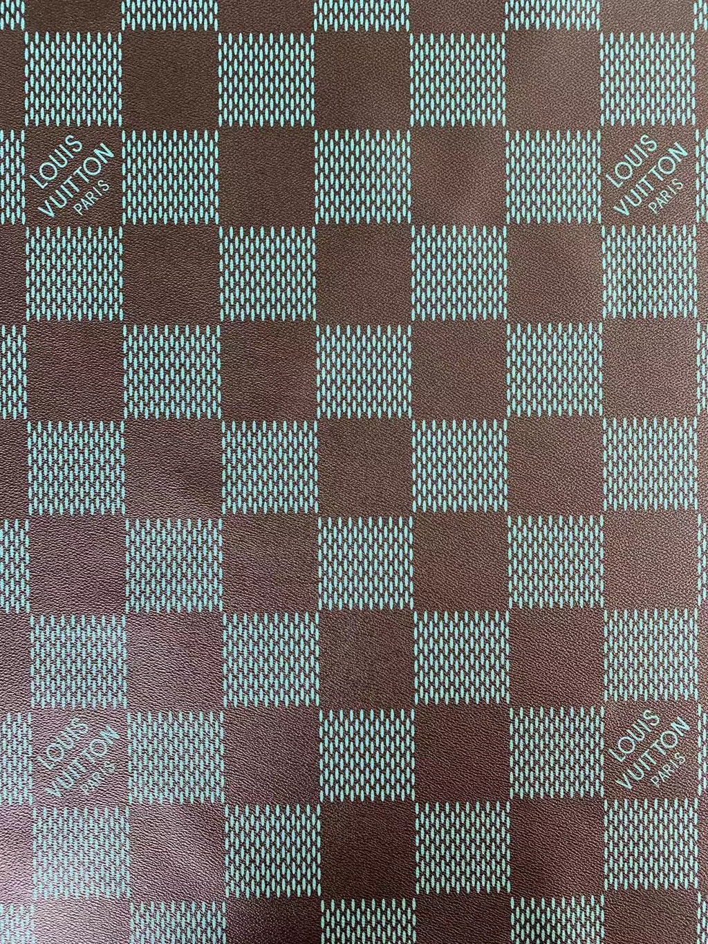 Classic Louis Vuitton Leather Case Fabric, 2.5 inch Big Size Gird Handmade Leather Fabric, Handmade Shoes and Bags Leather By Yard ( Atrovirens )