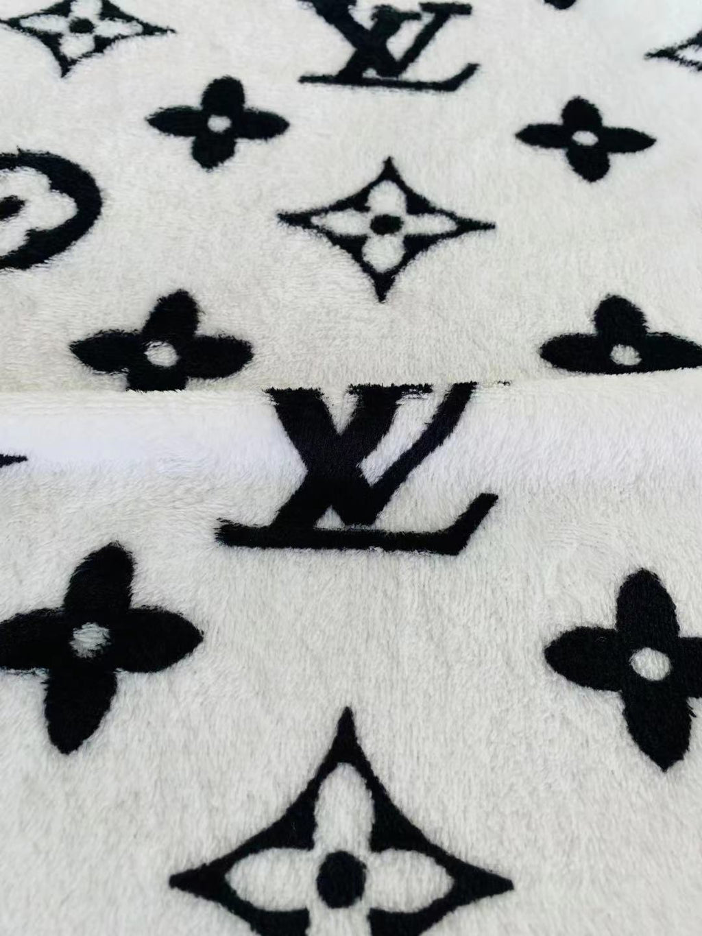 Classic LV Double-Sided Flannel Knitted Jacquard Plush Fabric For Handmade Handicrafts By Yards (White)