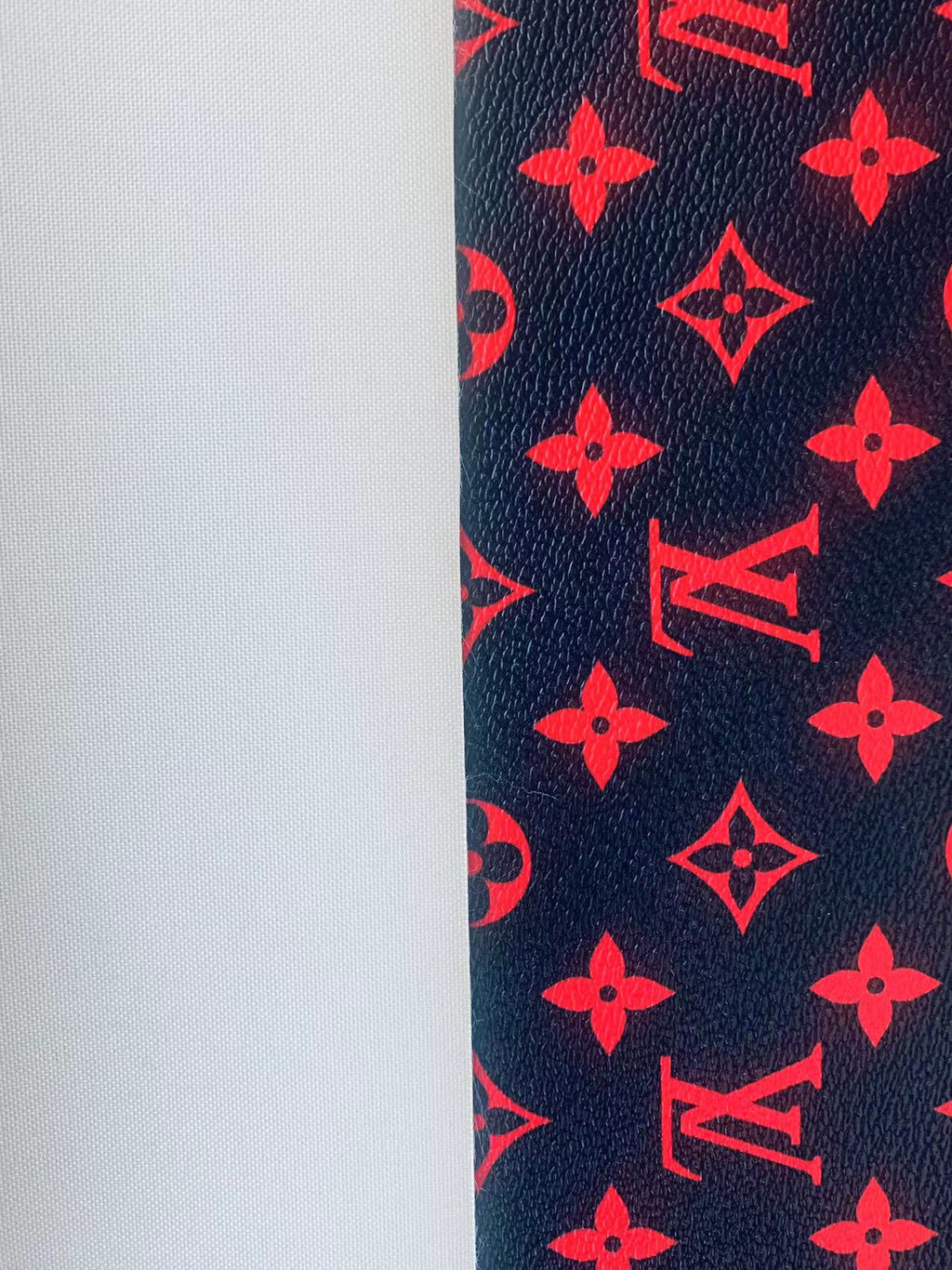 Classic LV Vinyl Leather Case Fabric, Handmade Bag Fabric ,Hand-made Shoes  Fabric By Yard(Black With Red)
