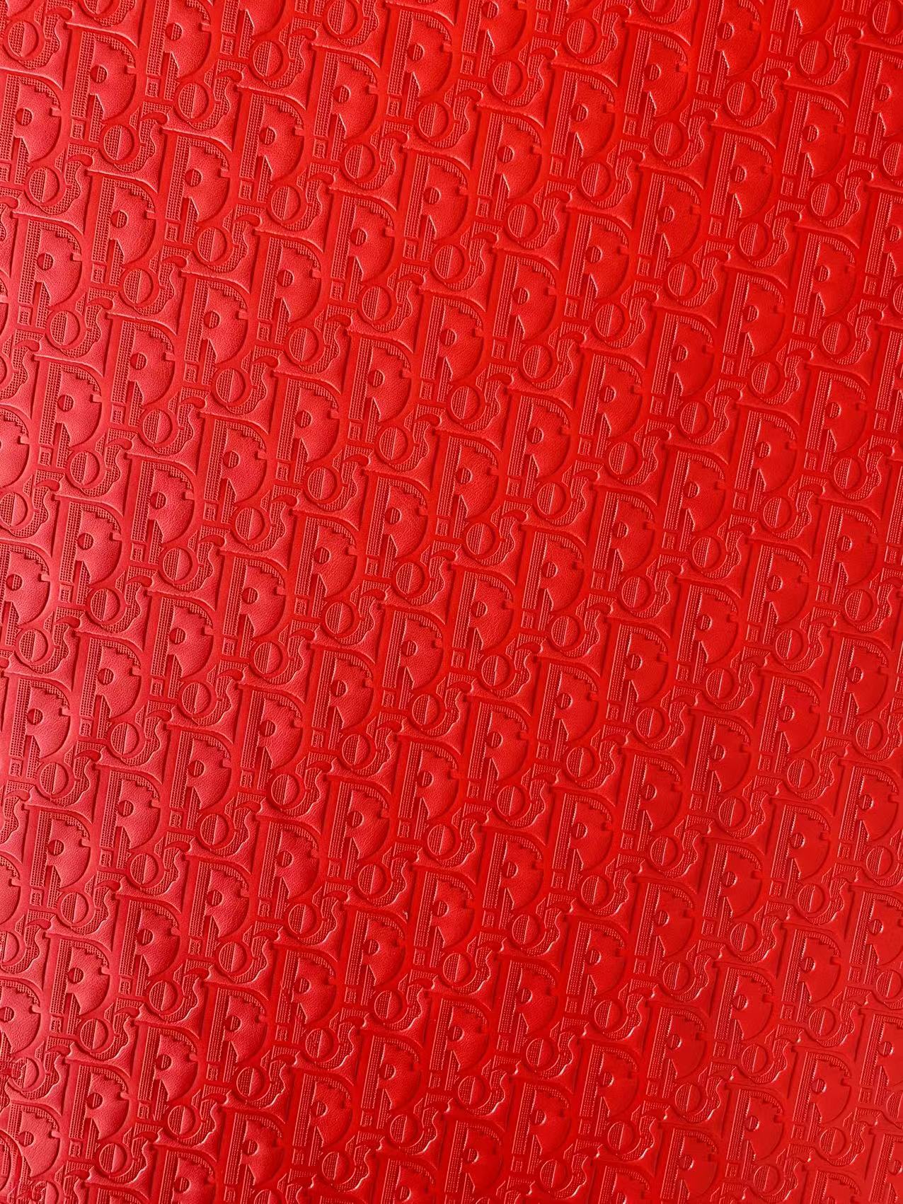 Classic  Dior Embossed Craft Leather Fabric Shoes Leather , Bags Leather Fabric By Yards (Red)