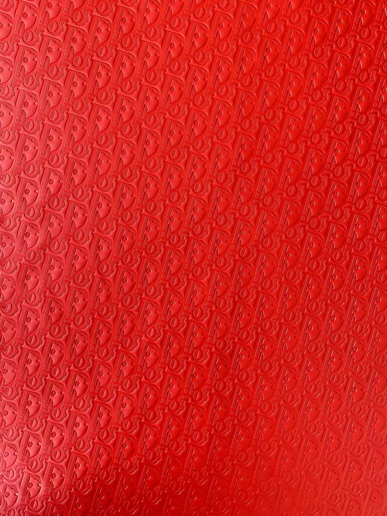 Classic  Dior Embossed Craft Leather Fabric Shoes Leather , Bags Leather Fabric By Yards (Red)