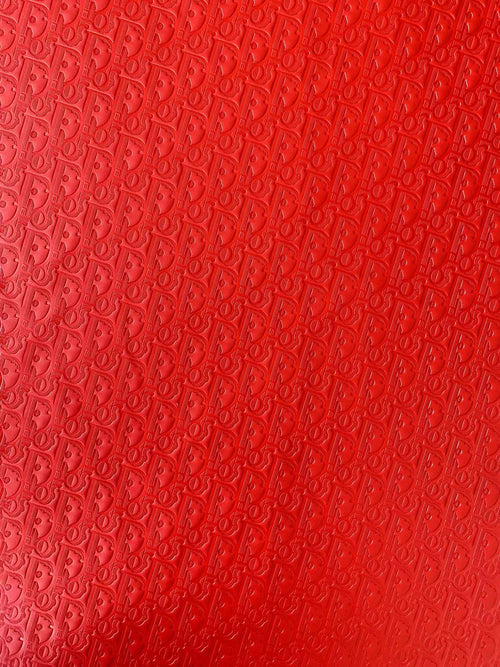 Classic  Dior Embossed Craft Leather Fabric Shoes Leather , Bags Leather Fabric By Yards (Red)