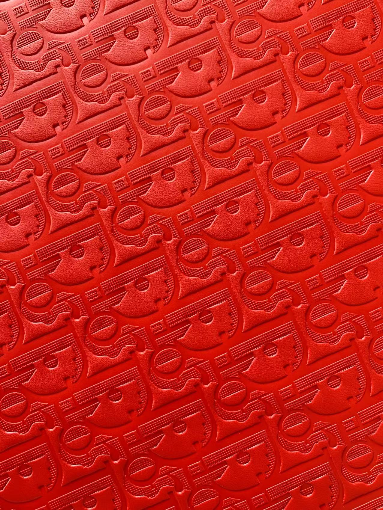 Classic  Dior Embossed Craft Leather Fabric Shoes Leather , Bags Leather Fabric By Yards (Red)