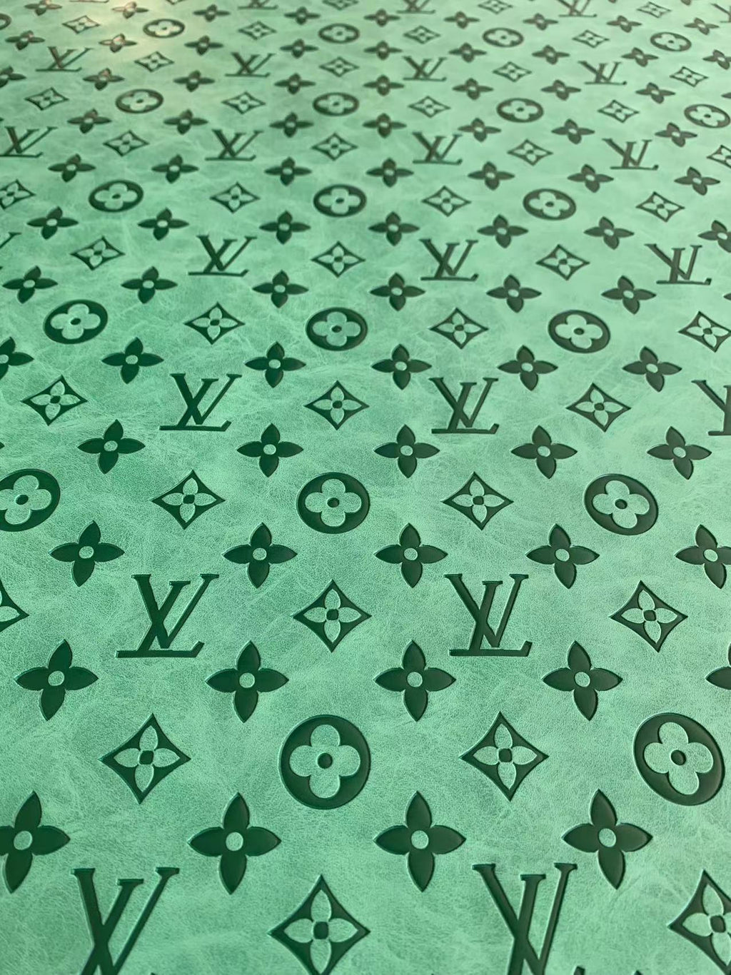 Fashion LV Vantage Embossed Leather Fabric For Handmade Shoes ,Bags and DIY Handicrafts By Yard (Green)