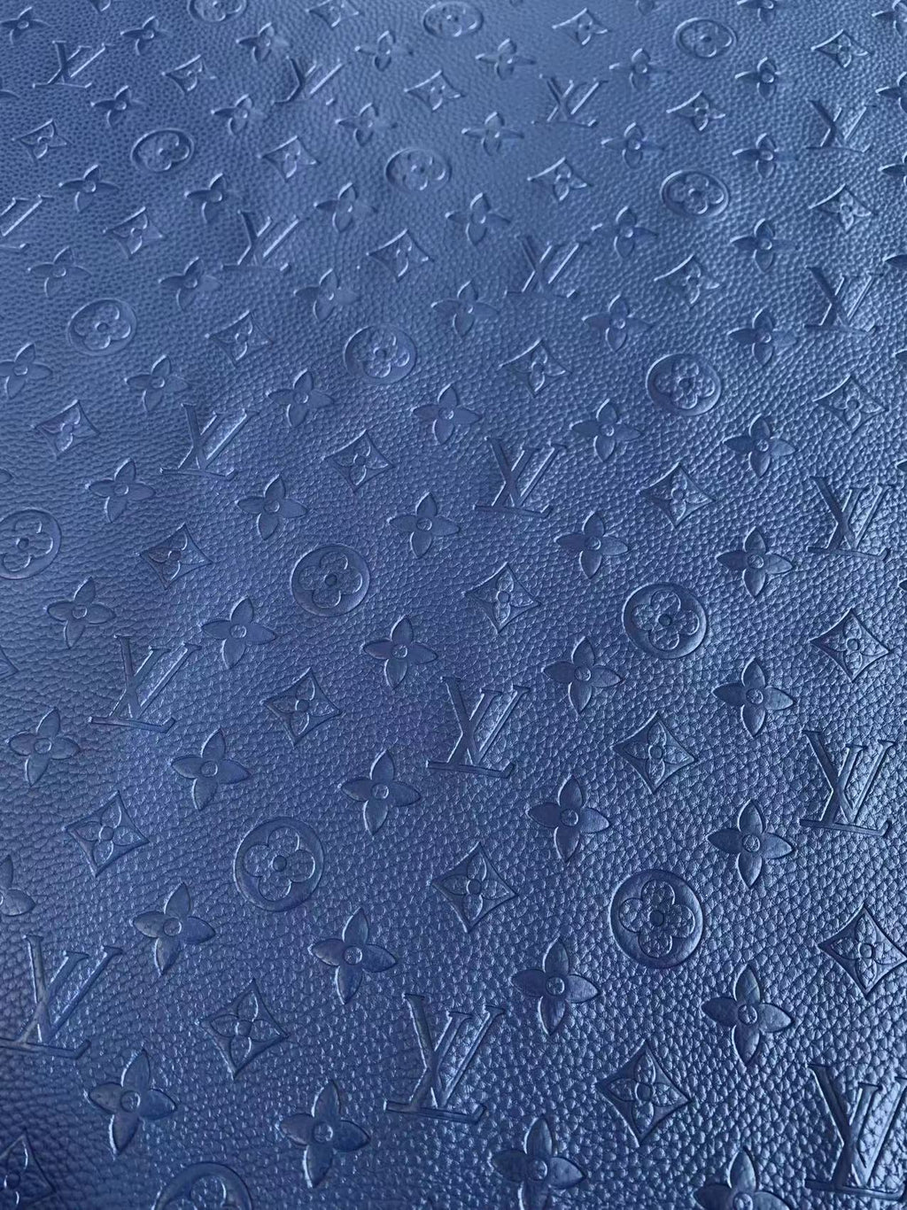 Fashion Embossed LV Crafting Leather Fabric For Handmade Bags and Shoes ,Handicrafts  By Yards (Dark Blue)