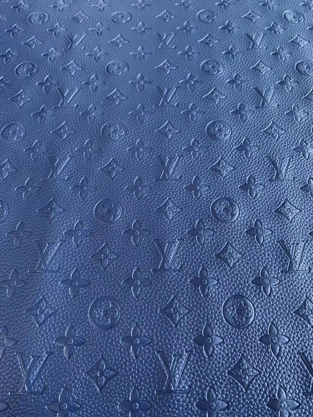 Fashion Embossed LV Crafting Leather Fabric For Handmade Bags and Shoes ,Handicrafts  By Yards (Dark Blue)