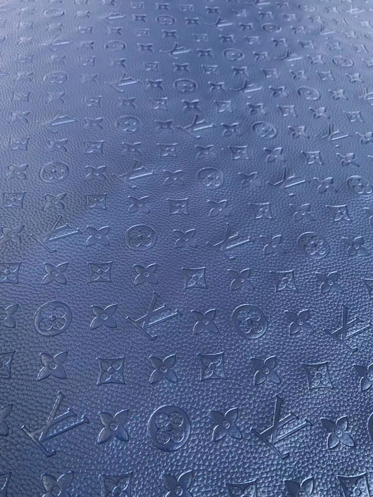 Fashion Embossed LV Crafting Leather Fabric For Handmade Bags and Shoes ,Handicrafts  By Yards (Dark Blue)