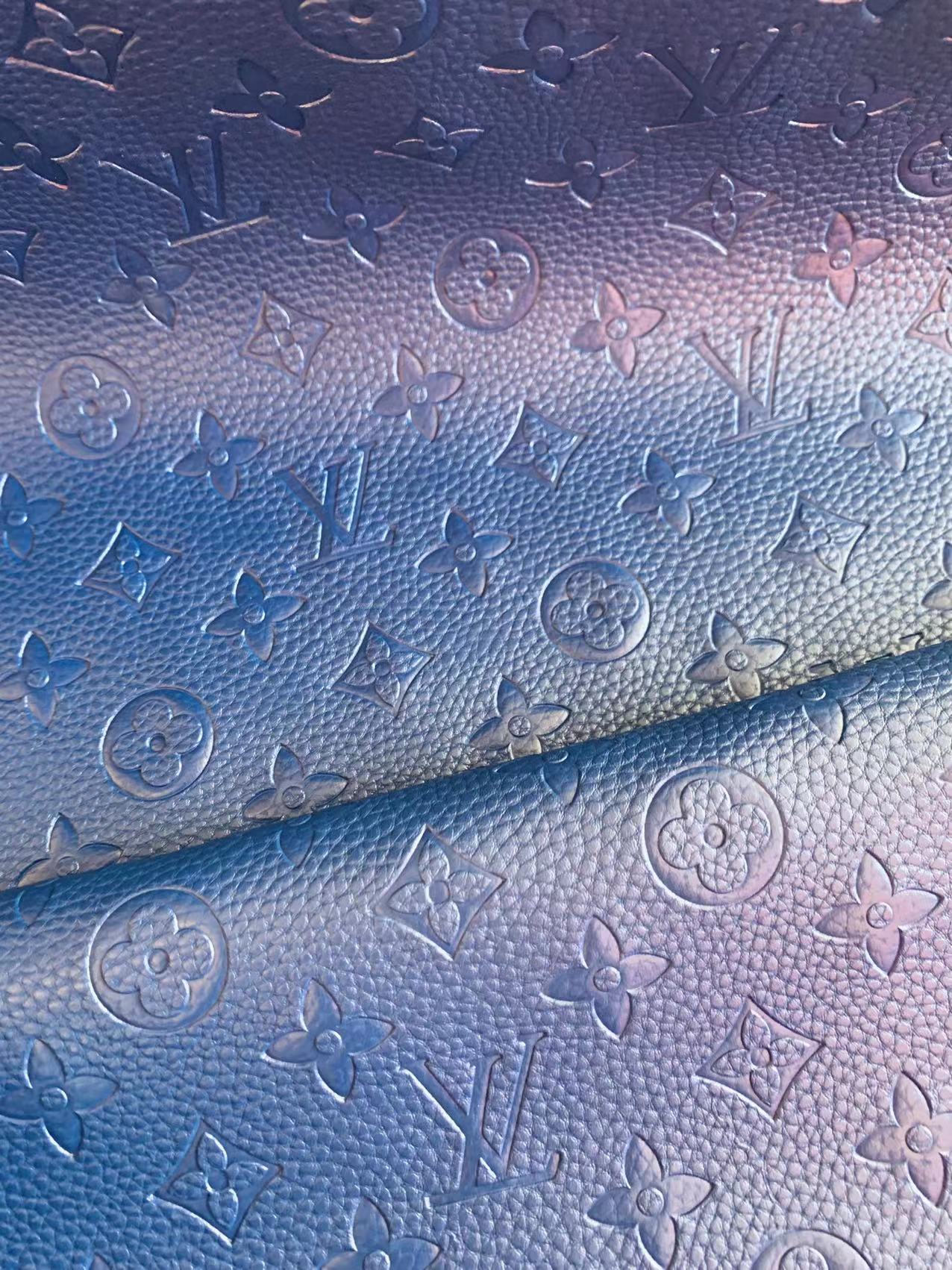 Fashion Embossed LV Crafting Leather Fabric For Handmade Bags and Shoes ,Handicrafts  By Yards (Dark Blue)