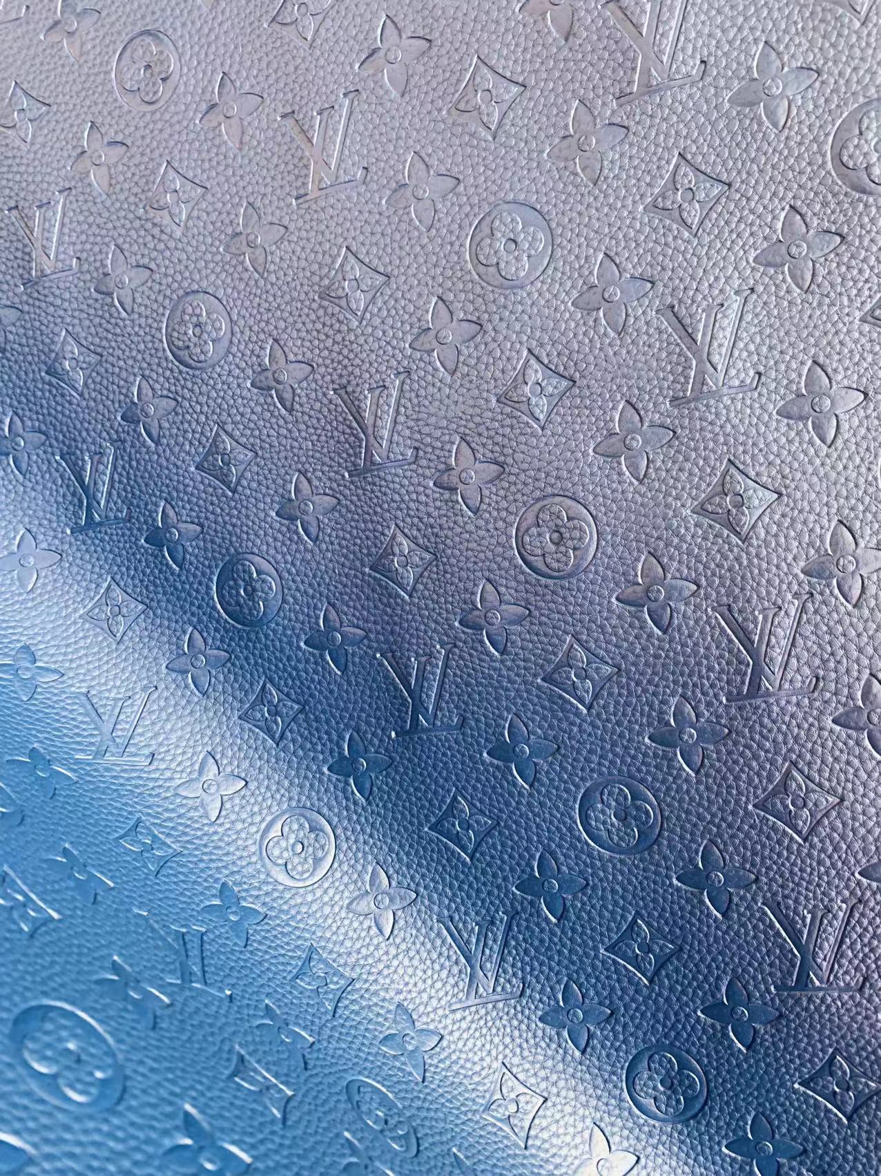 Fashion Embossed LV Crafting Leather Fabric For Handmade Bags and Shoes ,Handicrafts  By Yards (Dark Blue)