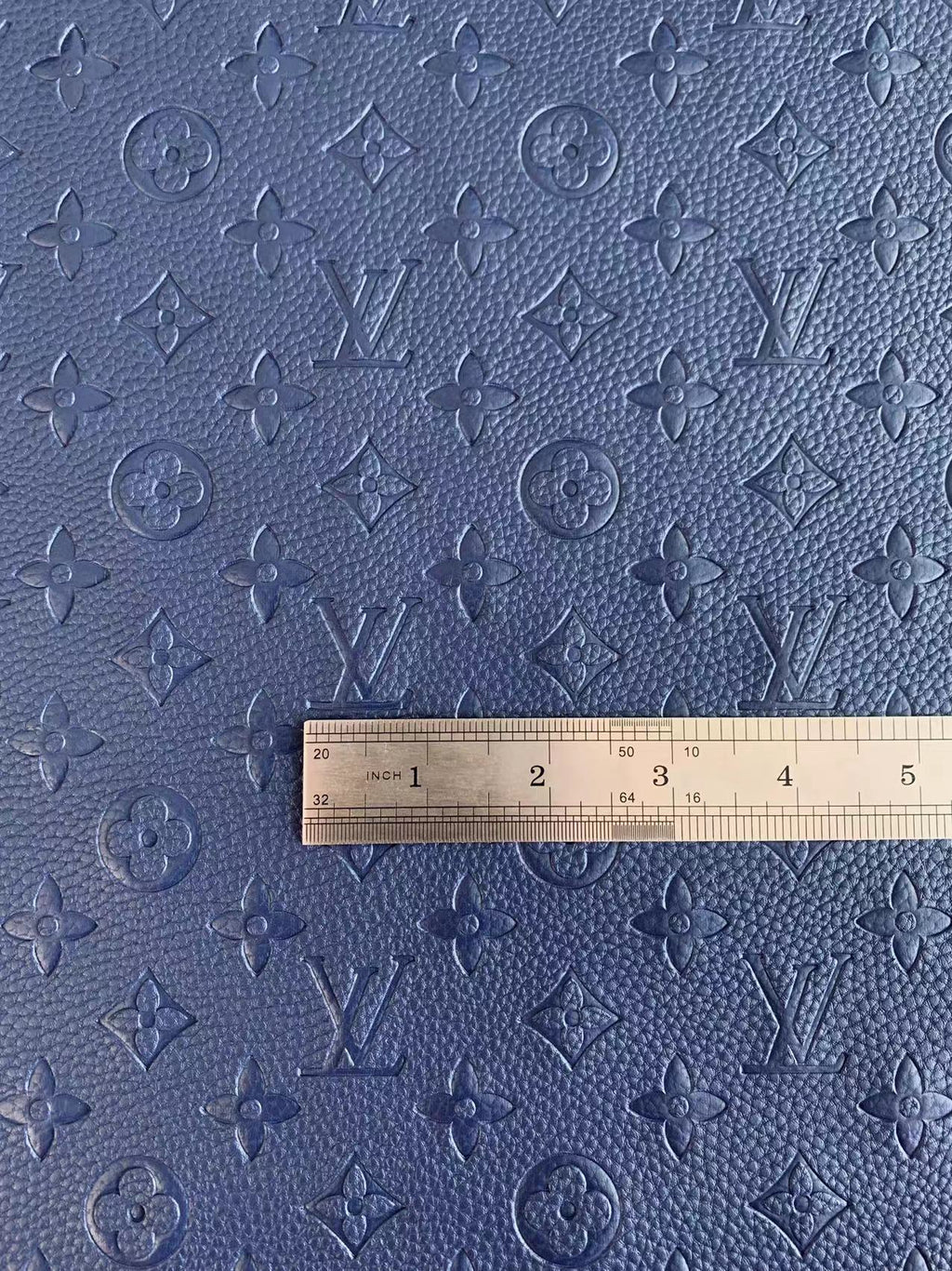 Fashion Embossed LV Crafting Leather Fabric For Handmade Bags and Shoes ,Handicrafts  By Yards (Dark Blue)
