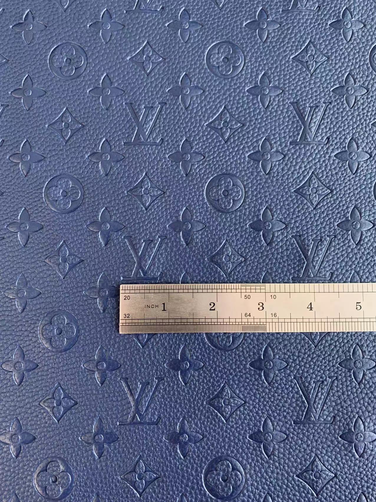 Fashion Embossed LV Crafting Leather Fabric For Handmade Bags and Shoes ,Handicrafts  By Yards (Dark Blue)