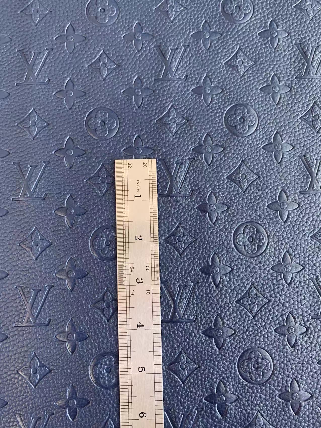 Fashion Embossed LV Crafting Leather Fabric For Handmade Bags and Shoes ,Handicrafts  By Yards (Dark Blue)