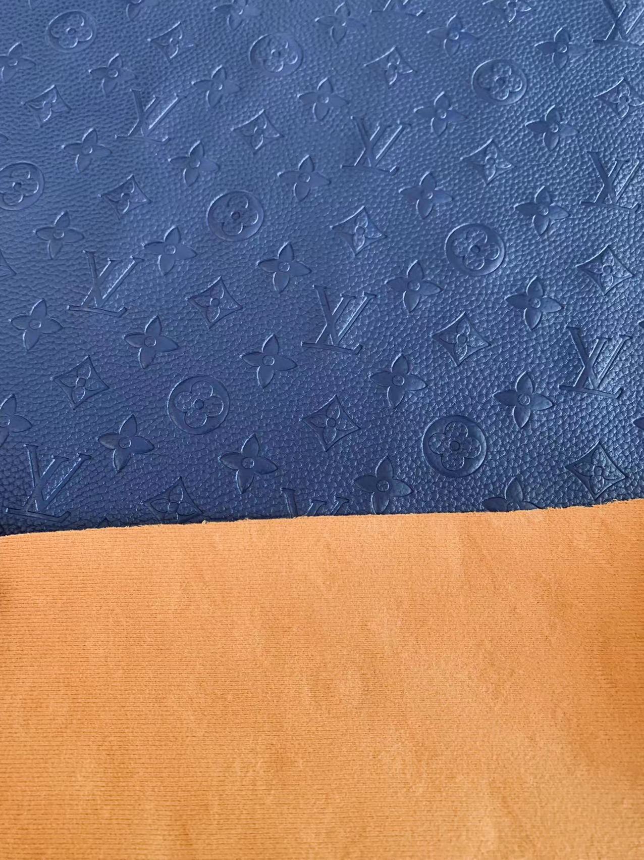 Fashion Embossed LV Crafting Leather Fabric For Handmade Bags and Shoes ,Handicrafts  By Yards (Dark Blue)