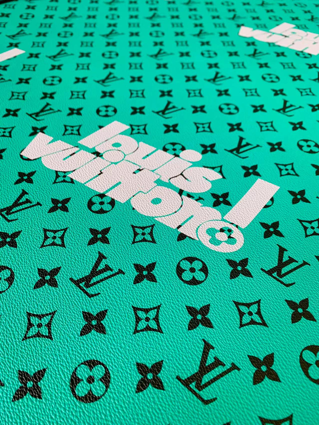 CLASSIC GREEN  BIG LOUIS VUITTON DESIGN LEATHER CASE FABRIC, HANDMADE BAG FABRIC, HAND-MADE SHOES  FABRIC BY YARD
