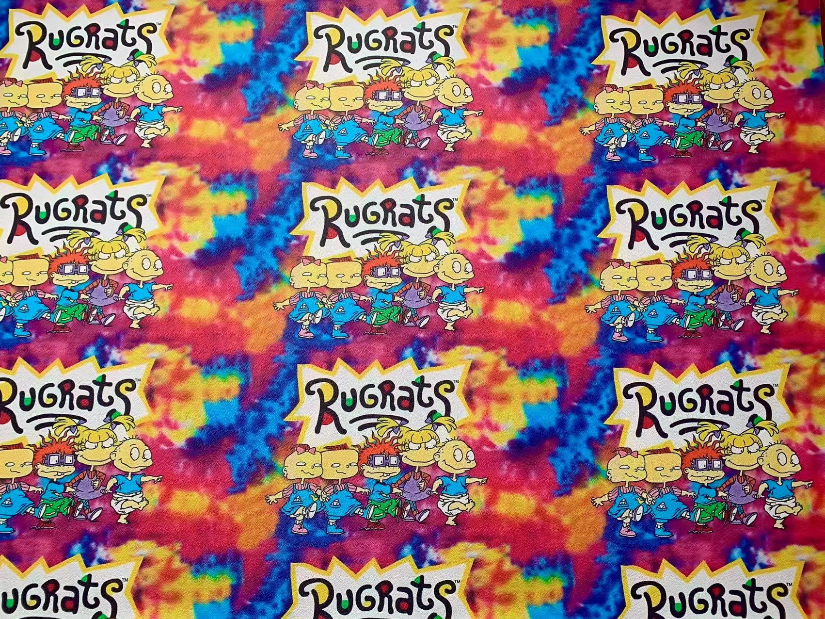 Fashion Rugrats Cartoon Design Leather Fabric For Artist Handmade Shoes ,Bags ,Sneakers By Yards