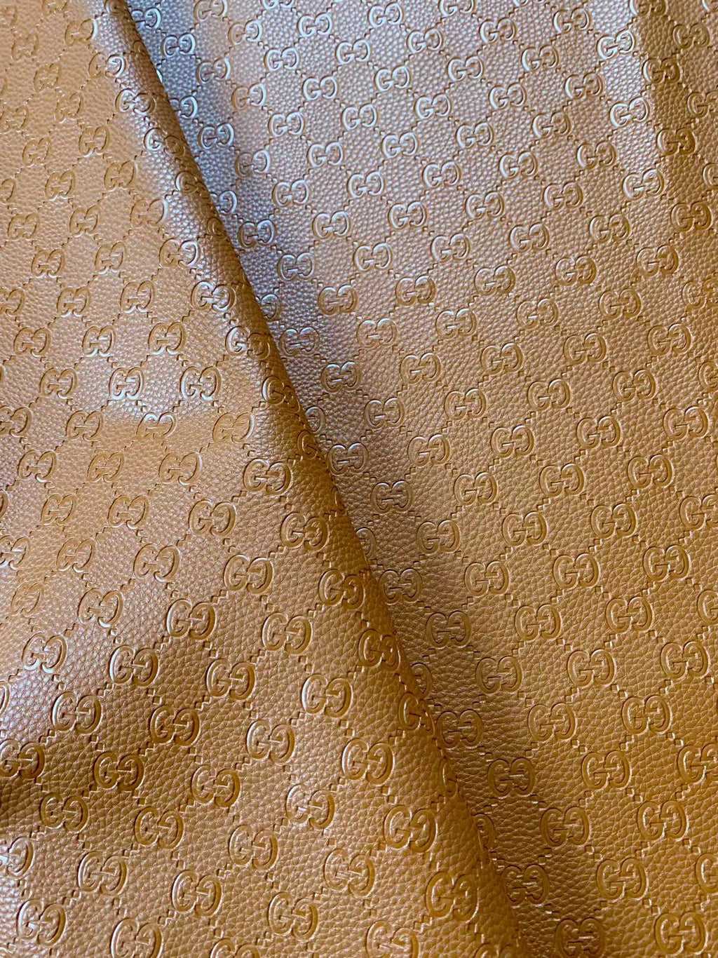 Classic Gucci Embossed Craft Leather Fabric Shoes Leather , Bags Leather Fabric By Yards (Tan)