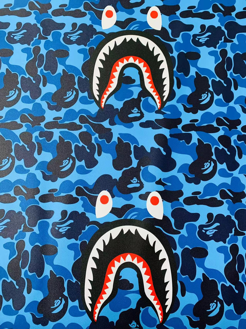 Fashion Bape Shark Teeth Design Custom Leather Fabric For Bags Leather Shoes Custom Leather By Yard (Blue)