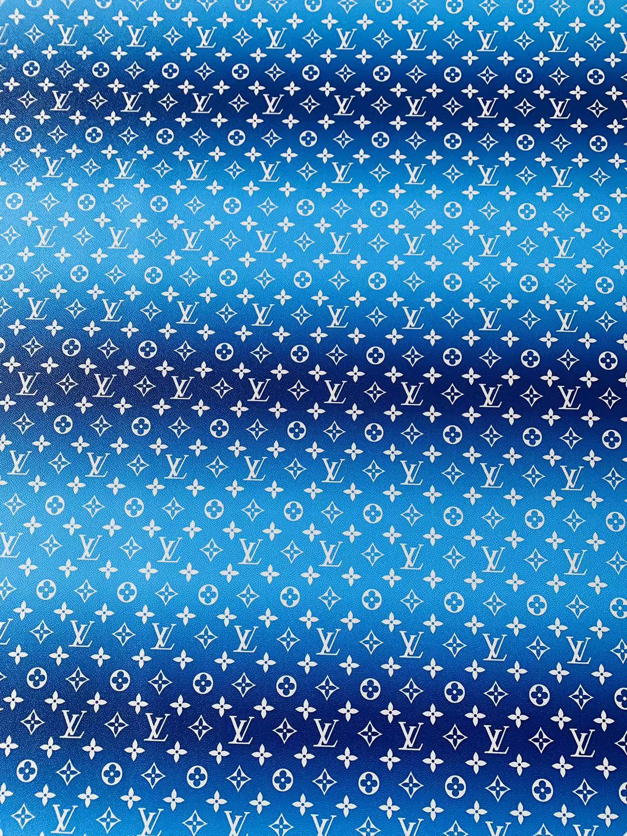 New LV Dark Blue with Light Blue Stripe Design Leather Fabric For Handmade Sneakers By Yards