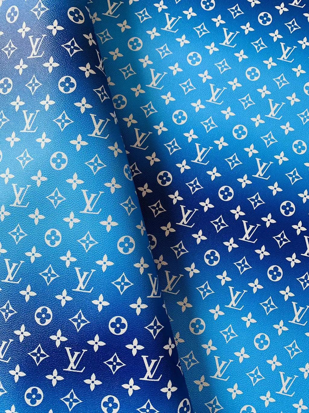 New LV Dark Blue with Light Blue Stripe Design Leather Fabric For Handmade Sneakers By Yards