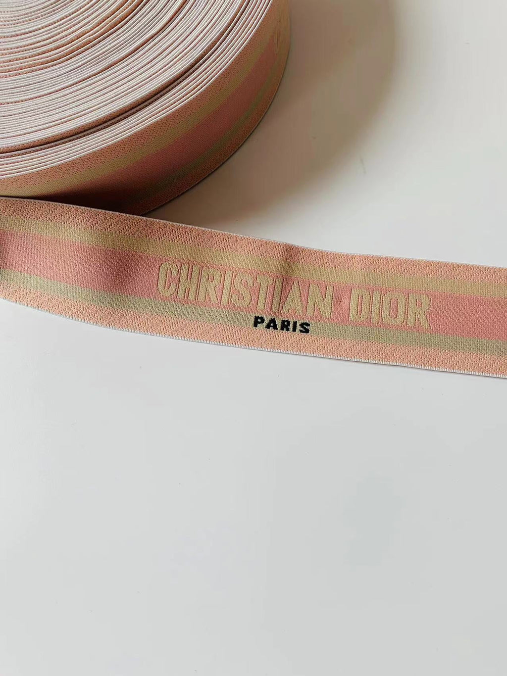 Christian Dior Paris 2.5 inch Elastic Strap ,Handmade Striped Ribbon Trim Embroidered For shoes ,Bags ,Clothing ,Handicrafts By Yard (Pink)