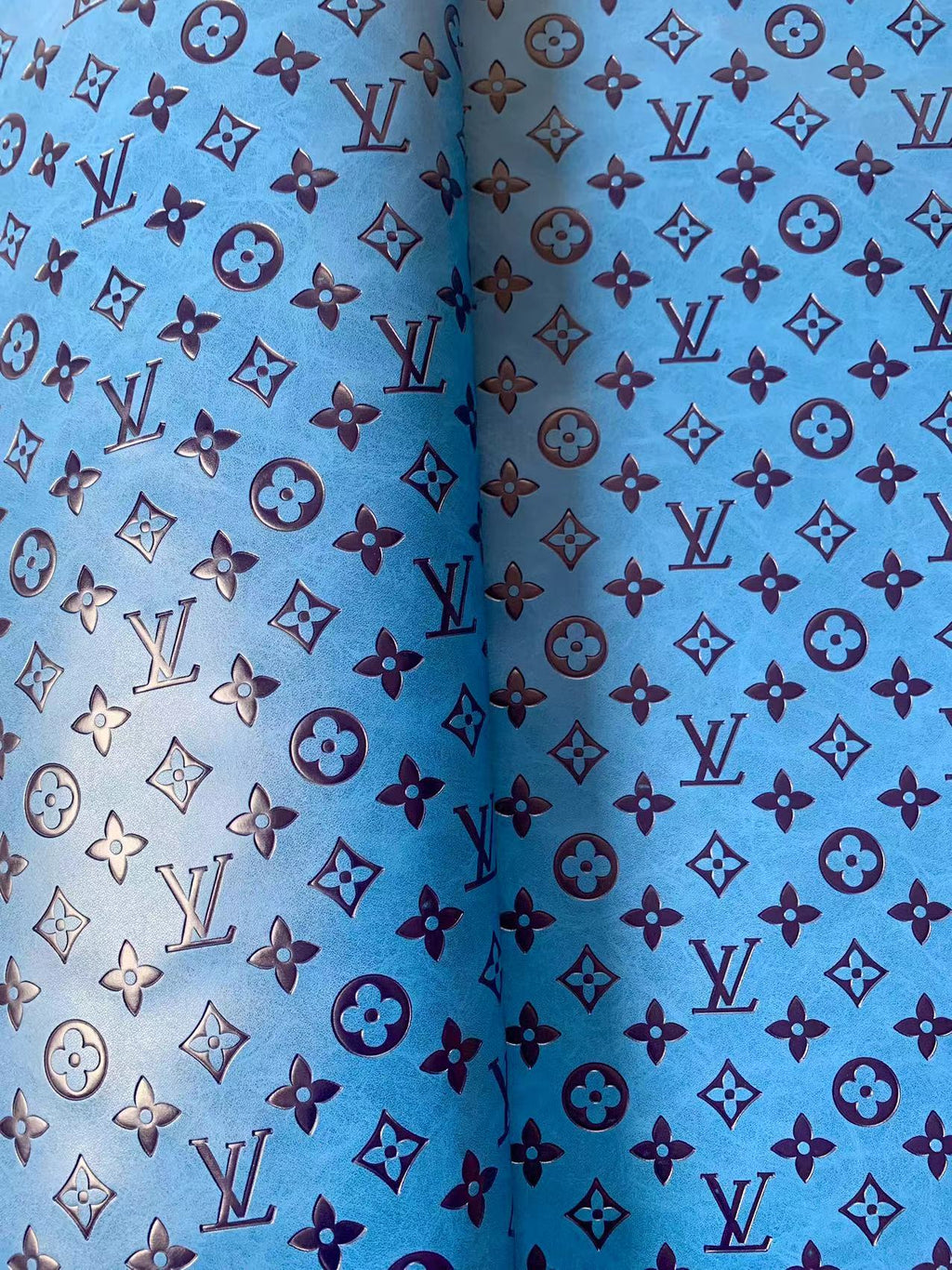 Fashion LV Vantage Embossed Leather Fabric For Handmade Handicrafts，DIY Shoes ,Customized Bags LV Design Leather By Yard (Blue)