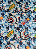 Fashion Sky Blue Bape Shark Teeth WGM Design Custom Leather Fabric For Bags Leather Shoes Custom Leather By Yard