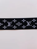 Black With White LV 1.5 inch Elastic Strap ,Handmade Striped Ribbon Trim Embroidered For Handicrafts By Yard