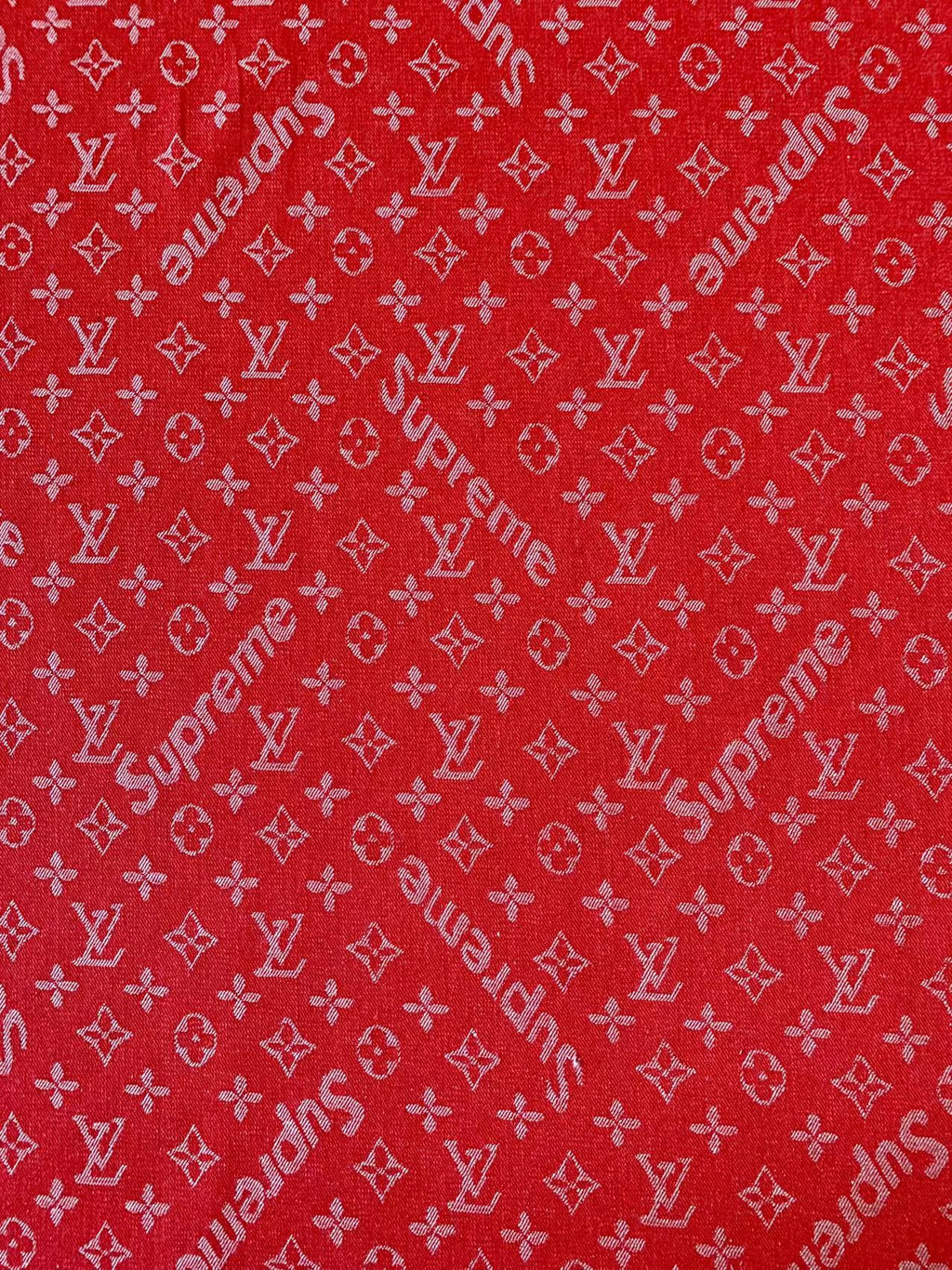 Classic Red LV With Supreme Denim Woven Jacquard fabric , Jean Fabric For Handmade Goods By Yard