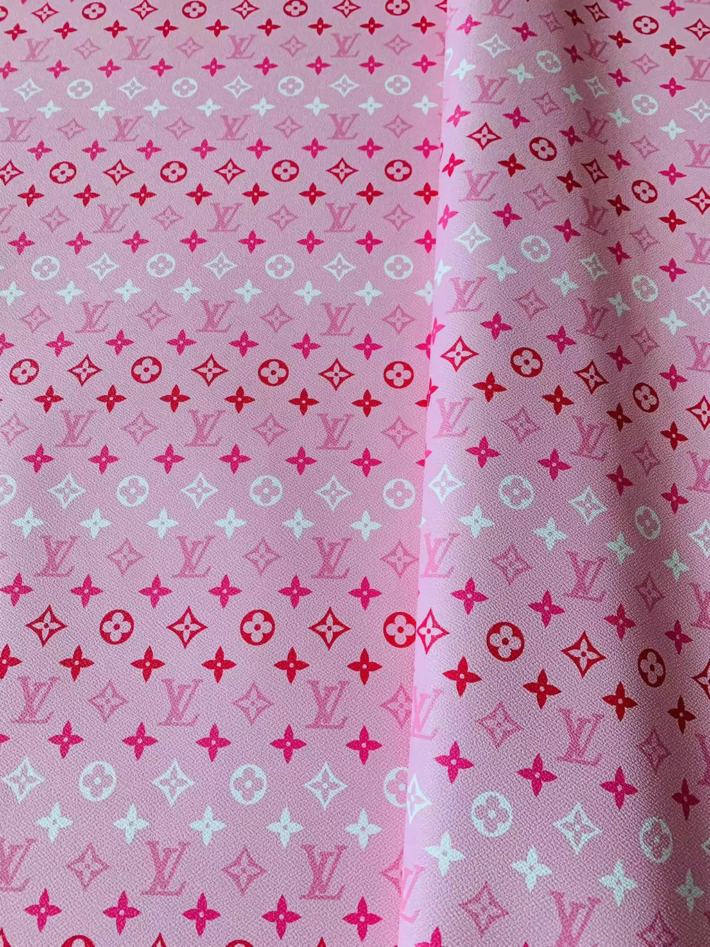 Tianchao Store  Pink LV with White Stripe Design Leather Fabric For Handmade Sneakers By Yards