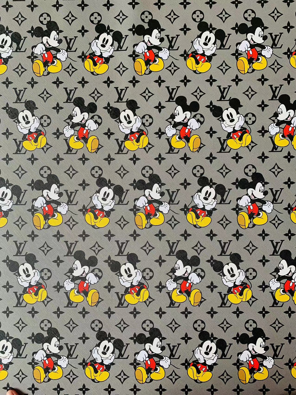 Gray Mickey Mouis With LV Leaher Fabric For Handmade Handicraft Sneakers Upholstery