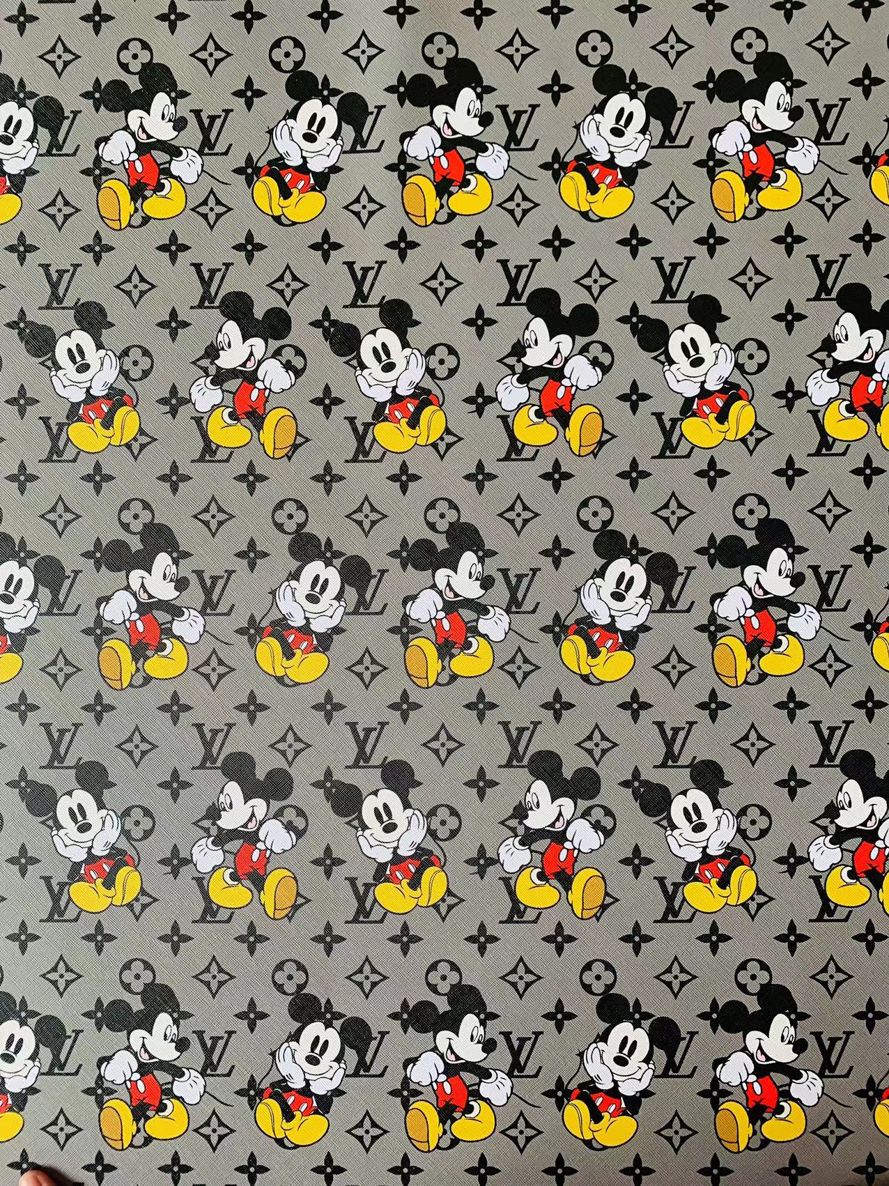 Gray Mickey Mouis With LV Leaher Fabric For Handmade Handicraft Sneakers Upholstery