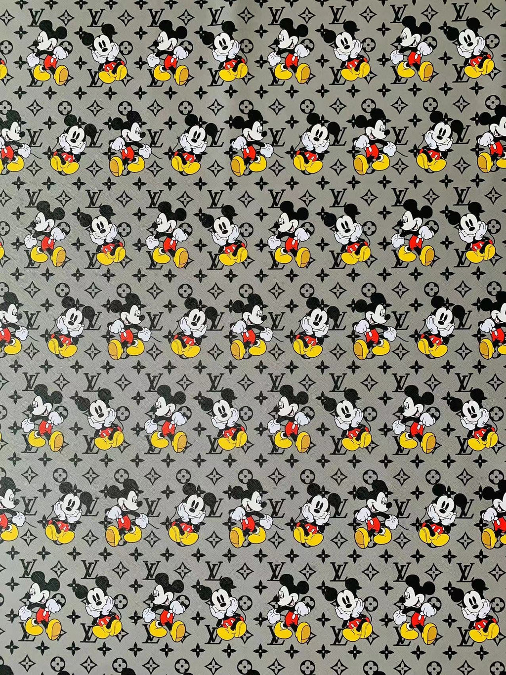 Gray Mickey Mouis With LV Leaher Fabric For Handmade Handicraft Sneakers Upholstery