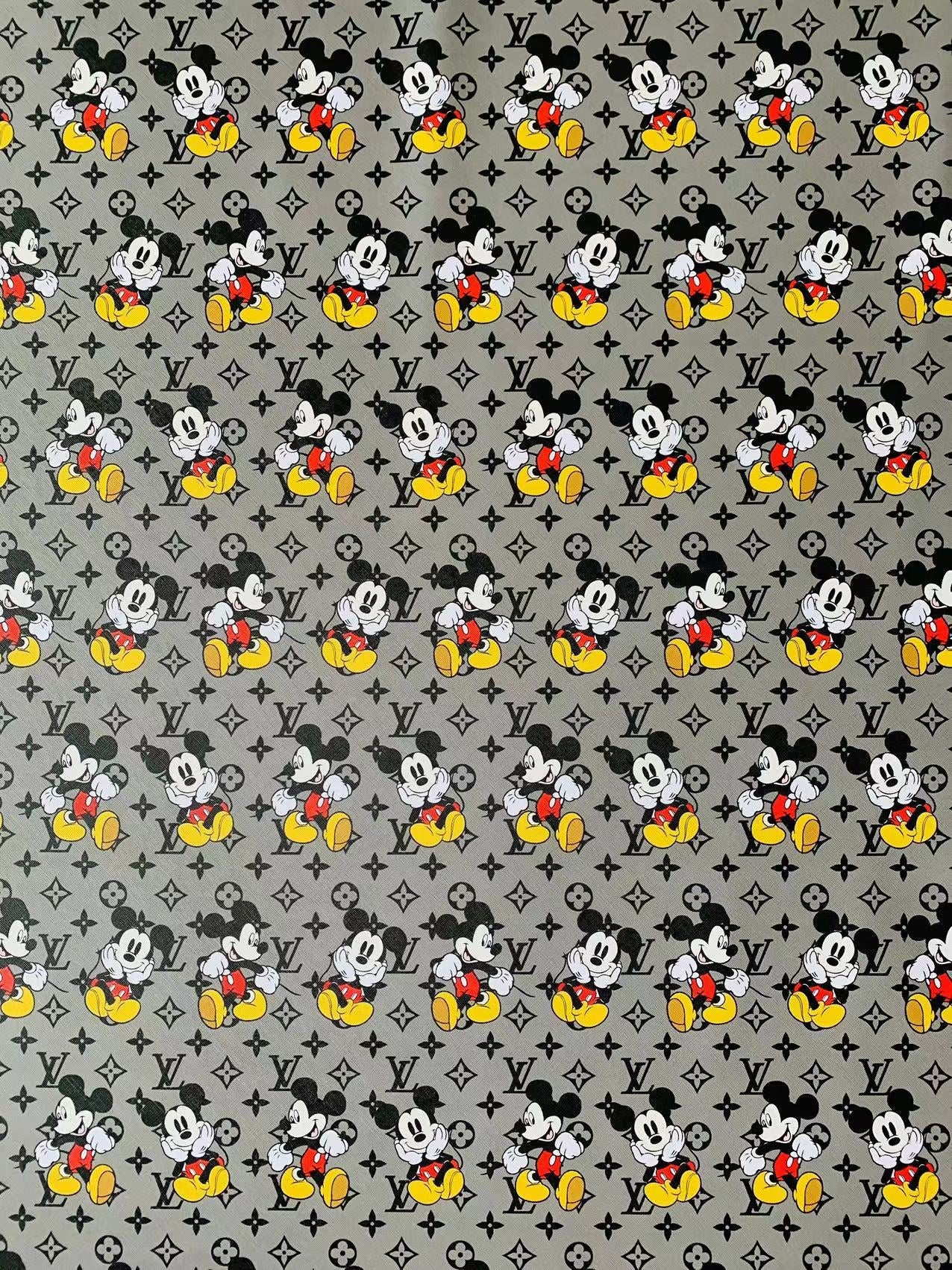 Gray Mickey Mouis With LV Leaher Fabric For Handmade Handicraft Sneakers Upholstery