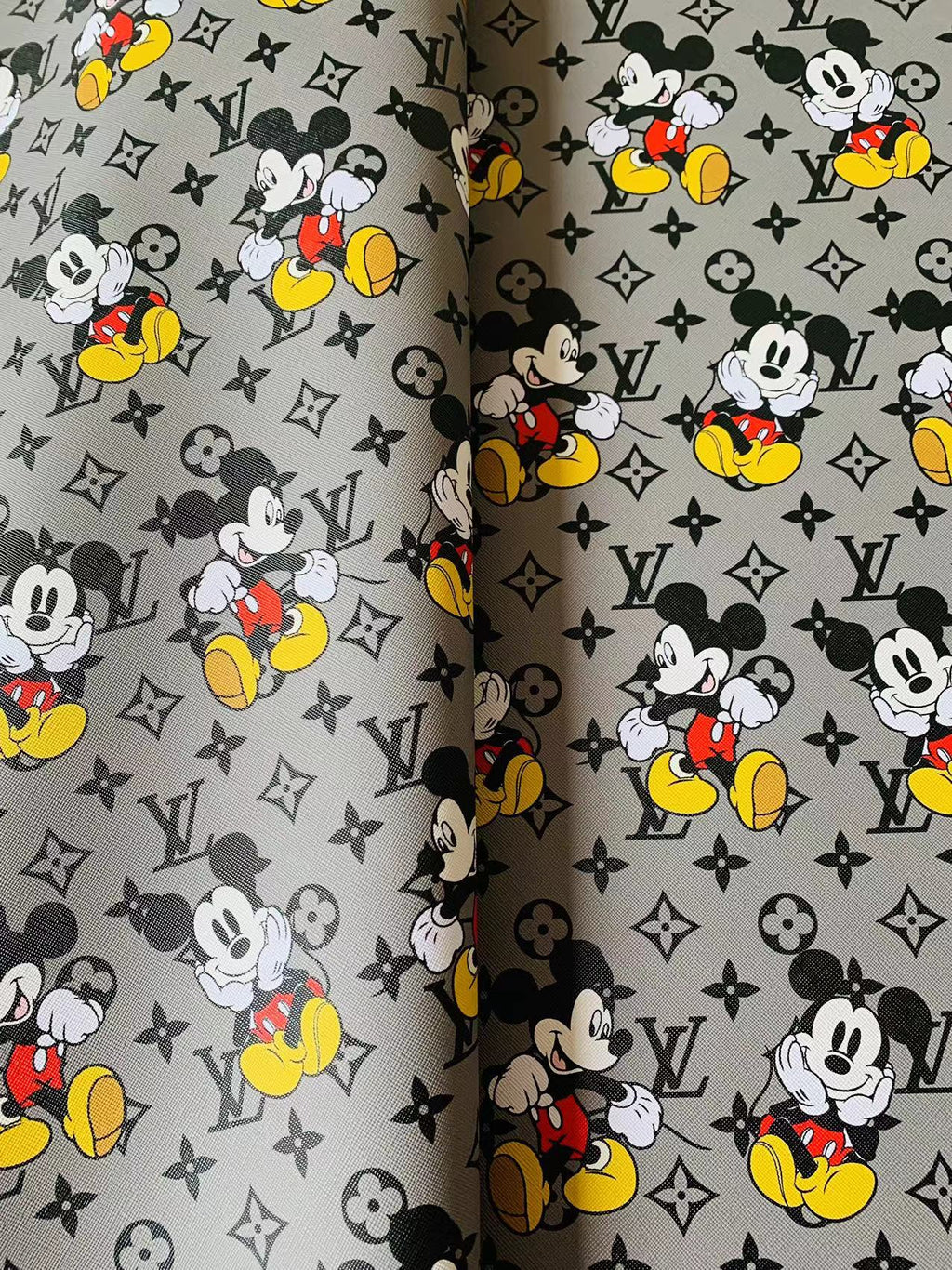Gray Mickey Mouis With LV Leaher Fabric For Handmade Handicraft Sneakers Upholstery